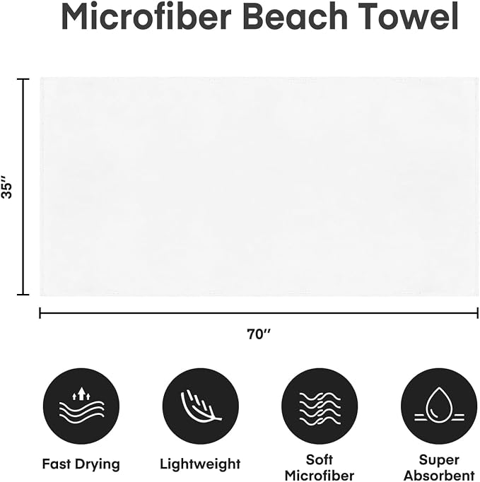 JML Microfiber Bath Towels, 40" x 80", 2 Pack, White | Hanging Loop, Super Absorbent, No Linting, Fast Drying, for Beach, Sport, Fitness, Yoga - Image 2