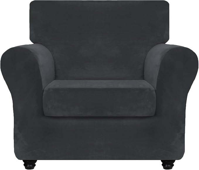 ZNSAYOTX Luxury Velvet Chair Slipcovers with Arm 2 Piece Stretch Chair Covers for Living Room Thick Soft Armchair Slipcover Anti Slip Pet Friendly Furniture Protector (Black),30"-47"(1 Cushion) by ZNSAYOTX