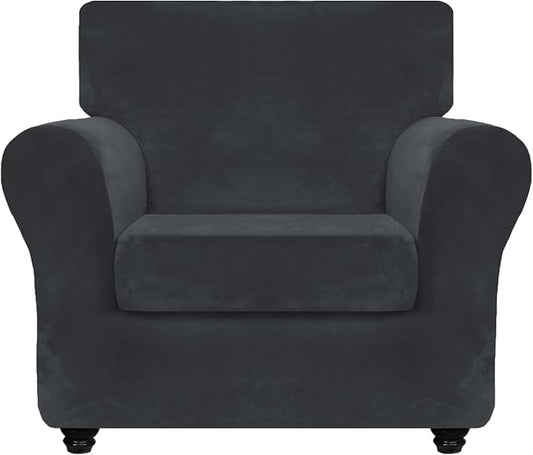 ZNSAYOTX Luxury Velvet Chair Slipcovers with Arm 2 Piece Stretch Chair Covers for Living Room Thick Soft Armchair Slipcover Anti Slip Pet Friendly Furniture Protector (Black),30"-47"(1 Cushion) by ZNSAYOTX