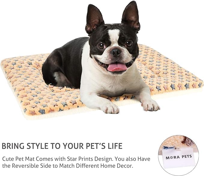 Mora Pets Dog Bed Crate Pad Ultra Soft Pet Bed with Cute Star Print Washable Crate Mat for Large Medium Small Dogs Reversible Fleece Dog Crate Kennel Mat Cat Bed Liner 35 x 22.8 inch Brown - Image 5