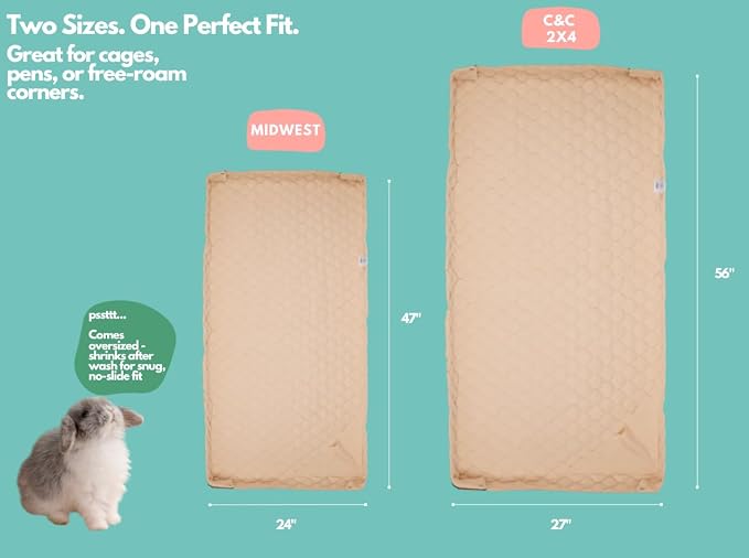 Hopp'd™ HutchLiner 2.0 Premium Guinea Pig Cage Liner Washable Fleece Bedding for Rabbits & Guinea Pigs | Waterproof, Odor Control, Cooling Mat, Anti-Slip Bunny Mat & Pee Pad | Midwest Cages (47x24) - Image 3