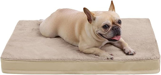 KSIIA Orthopedic Dog Bed for Small Dogs with Waterproof Lining, Khaki,23x17 | Deluxe Soft Plush Dog Crate Bed, Washable Pet Mat with Removable Cover & Egg Crate Foam for Small Dogs Sleeping & Relaxing by KSIIAPetProducts