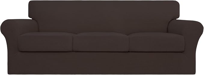 Easy-Going 4 Pieces Stretch Couch Cover Sofa Cover for Dogs Washable Sofa Slipcover for 3 Separate Cushion Couch Spandex Jacquard Fabric Elastic Furniture Protector for Pets, Kids (Chocolate, Sofa) by Easy-Going