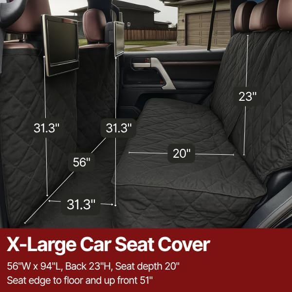 Formosa Covers Deluxe Quilted and Padded Dog Car Back Seat Cover with Non-Slip Back Best for Car Truck and SUV - Travel with Your Pet Mess Free - Universal Fit 56"x94", Black - Image 2