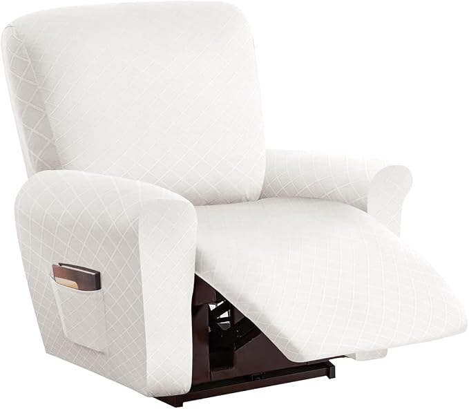 vctops Diamond Recliner Cover 4-Pieces Recliner Stretch Sofa Slipcover 1 Seater Couch Protector Soft Solid Furniture Protector Covers with Elastic Strap (White,1 Seat) by vctops