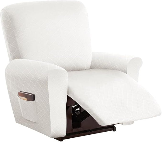 vctops Diamond Recliner Cover 4-Pieces Recliner Stretch Sofa Slipcover 1 Seater Couch Protector Soft Solid Furniture Protector Covers with Elastic Strap (White,1 Seat) by vctops