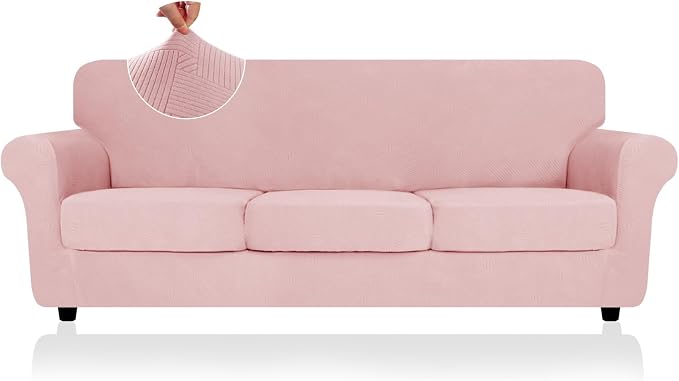 ZNSAYOTX 4 Piece Stretch XL-Sofa Covers (91"-110") for 3 XL Cushion Couch, Thick Couch Cover with Elastic Band Bottom Ties Non-Slip Stay in Place, Soft Durable Oversized Slipcovers, Rose by ZNSAYOTX