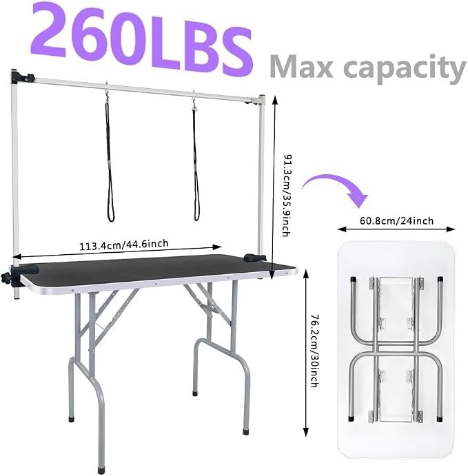 LEIBOU 45'' Professional Foldable Heavy Duty Dog Pet Grooming Table with H-Shape Arm & Noose, Maximum Capacity Up to 260lbs, Black - Image 2