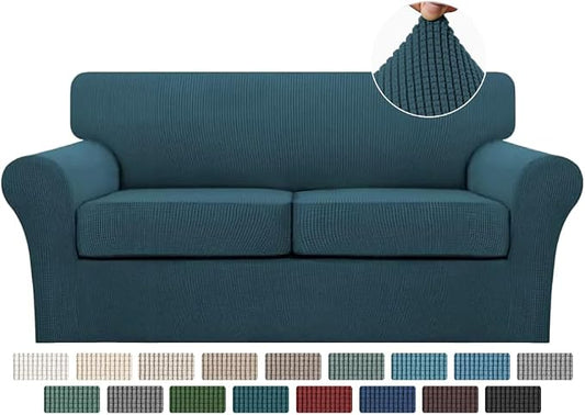 Turquoize 3 Piece Sofa Covers for 2 Cushion Couch Sofa Slipcover Soft Couch Cover for Dogs-Washable Sofa Furniture Covers with 2 Individual Cushion Covers, Feature Fabric (2 Cushion Sofa, Deep Teal) by Turquoize