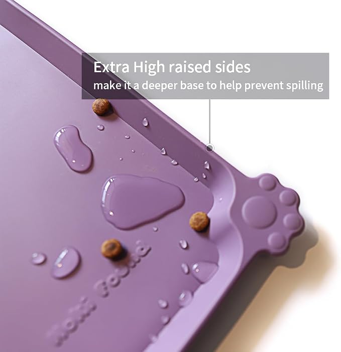 Hoki Found Large High-Sided Silicone Pet Food Tray - Non-Slip Bowls Placemat - Dog and Cat Feeding Mat - Waterproof - Amethyst - Image 2