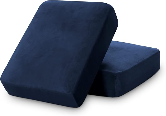 PrinceDeco Velvet Couch Cushion Cover Stretch Cushion Slipcover for Chair Loveseat Sofa Furniture Protector Seat Cushion Sofa Cover (Each Width Up to 29.5", Navy) by PrinceDeco