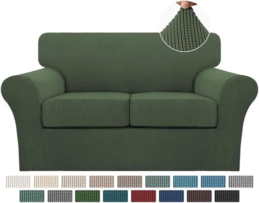 Turquoize 3 Piece Sofa Covers for 2 Cushion Couch Sofa Slipcover Soft Couch Cover for Dogs-Washable Sofa Furniture Covers with 2 Individual Cushion Covers,(Loveseat, Bronze Green) by Turquoize