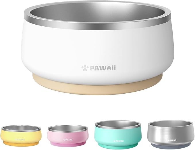 Pawaii Dog Bowl, 34 oz Stainless Steel Food and Water Bowl, ID Tag, 1 Pack | Double-Wall Design,Non-Slip Rubber Base,Dishwasher Safe,Smooth Open Design, Not a Slow Feeder,Easy-Rinse Interior by Pawaii