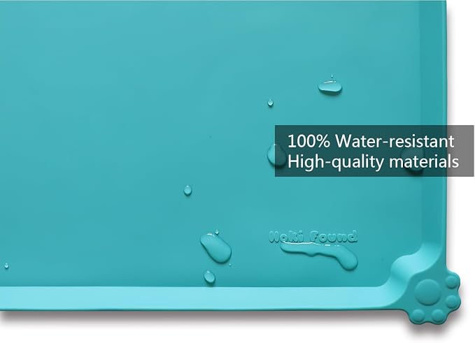 Hoki Found Silicone Non Slip Pet Feeding Mats - Dog Cat Bowl Placemats - Waterproof Food Mats for Floors - Teal - Image 3