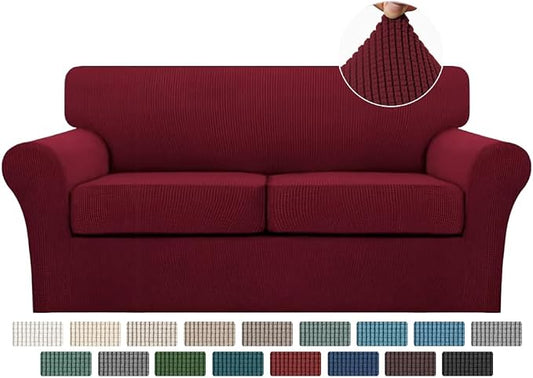 Turquoize 3 Piece Sofa Covers for 2 Cushion Couch Sofa Slipcover Soft Couch Cover for Dogs-Washable Sofa Furniture Covers with 2 Individual Cushion Covers (2 Cushion Sofa, Burgundy) by Turquoize