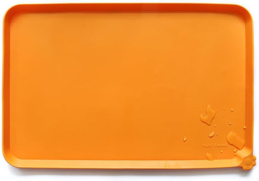 Hoki Found L Silicone Non Slip Pet Dog Cat Bowl Mats - Placemat - Feeding Mat - Waterproof - For Carpet - Orange by Hoki+Found