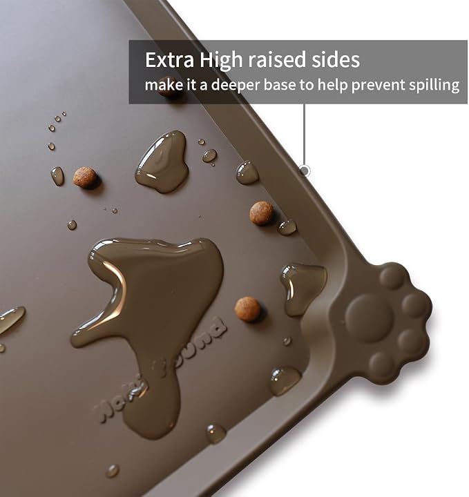 Hoki Found X-Large Silicone Pet Food Mat Tray - Non-Slip Dog and Cat Bowl Placemat - Waterproof Feeding Mat for Carpet - Coffee - Image 2