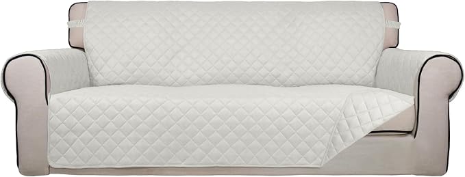 PureFit Reversible Quilted Sofa Cover Dog Couch Covers for Sofa, 66 in | Ivory/Ivory, Water Resistant Couch Protector, Washable Pet Couch Cover with Non Slip and Elastic Straps For Kids by PureFit
