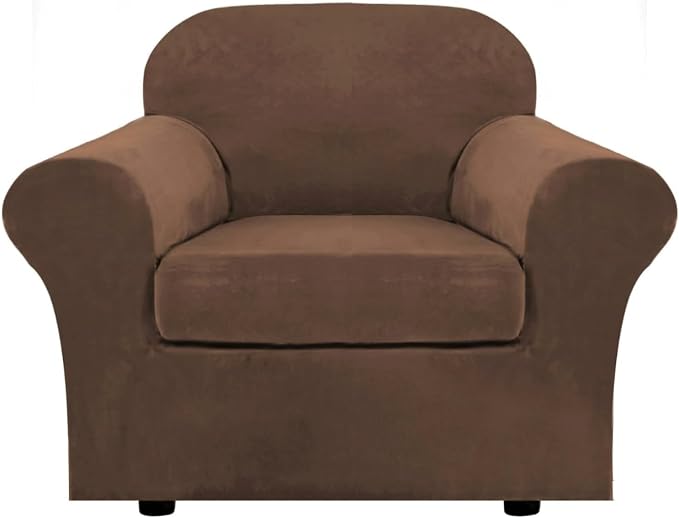 H.VERSAILTEX Rich Velvet Stretch 2 Piece Cover Chair Slipcover Sofa Cover Furniture Protector Couch Soft with Elastic Bottom Chair Couch Cover with Arms Width Up to 49 Inch(Chair, Caramel Cafe) by HVERSAILTEX