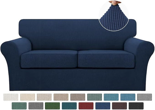 Turquoize 3 Piece Sofa Covers for 2 Cushion Couch Sofa Slipcover Soft Couch Cover for Dogs-Washable Sofa Furniture Covers with 2 Individual Cushion Covers, (2 Cushion Sofa, Navy) by Turquoize