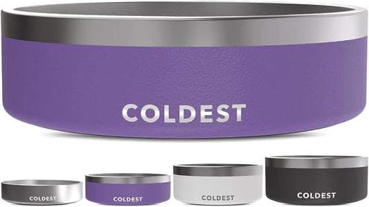 Coldest Dog Bowl - Anti Rust Metal, Non Slip, 3 Layers Insulated Stainless Steel Dog Bowls - Spill Proof & Heavy Duty - Water Bowl for Dogs, Cats & Pets, Dish Washer Safe (42 oz, Galaxy Purple) by Coldest