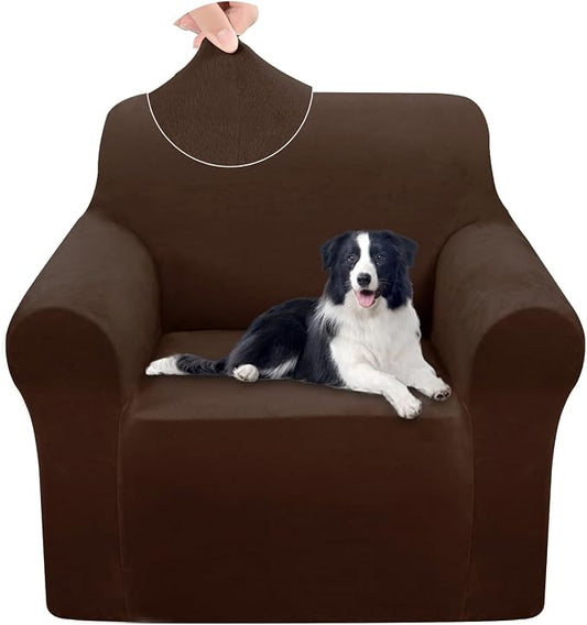 U-NICE HOME Velvet Chair Sofa Covers Stretch Couch Cover Furniture Protector Sofa Slipcover for Dogs (Chair, Chocolate) by U-NICEHOME