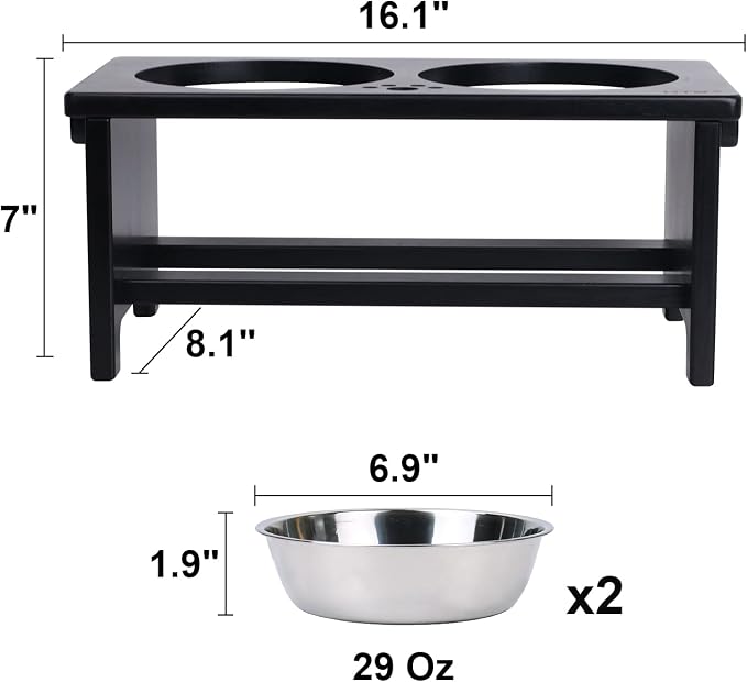 HTB Elevated Dog Bowl Stand with 2 Stainless Steel Bowls-7" H Medium Black | Raised Dog Bowl Stand, 7"tall, 29 Oz Bowls, for Medium Sized Dogs, Pet-safe, Solid Bamboo - Image 5