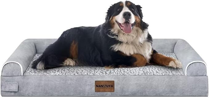 NANUYA Orthopedic Dog Bed for Jumbo Dogs, 53 x 42 Inch, Light Grey | Egg crate foam for joint support, 3-sided bolster pet sofa, waterproof lining, washable cover, and non-skid base - Image 8