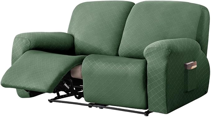 vctops Diamond Recliner Loveseat Slipcover 6-Pieces Stretch Dual Recliner Sofa Covers for 2 Seat Dual Reclining Loveseat Couch Soft Solid Furniture Protector (Mo Green,2 Seat) by vctops