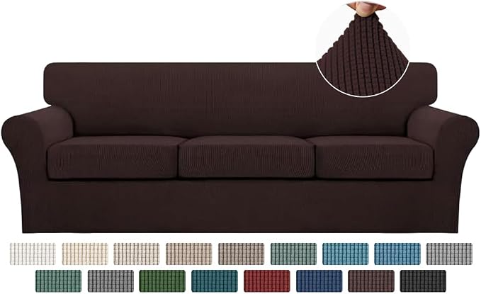 Turquoize 4 Piece Sofa Covers for 3 Cushion Couch Sofa Slipcover Soft Couch Cover for Dogs-Washable Sofa Furniture Covers with 3 Individual Large Cushion Covers Jacquard Fabric (XL Sofa, Brown) by Turquoize