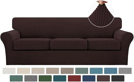 Turquoize 4 Piece Sofa Covers for 3 Cushion Couch Sofa Slipcover Soft Couch Cover for Dogs-Washable Sofa Furniture Covers with 3 Individual Large Cushion Covers Jacquard Fabric (XL Sofa, Brown) by Turquoize