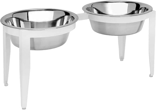 NMN Designs Vision Elevated Double Diner - 10" White - Metal Dog Bowl Stand for Large and XL Dogs, Raised Feeder Station, Wrought Iron, Outdoor/Indoor Pet Bowl, Best for Tall Dogs, Dog Feeding Station by NMNDesigns
