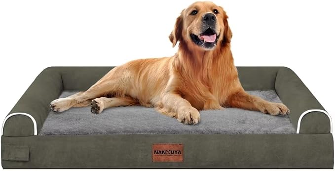 NANUYA Orthopedic Dog Bed for X-Large Dogs, 40 x 32 Inch, Dark Green | Egg crate foam for joint support, 3-sided bolster pet sofa, waterproof lining, washable cover, and non-skid base - Image 8