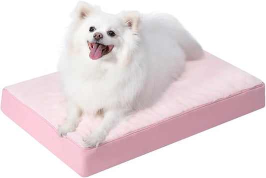 KSIIA Orthopedic Dog Bed Waterproof Dog beds for Medium Dogs Deluxe Plush Washable Pet Mat with Egg Crate Foam & Removable Cover, 29 x 18 Inch, Pink by KSIIAPetProducts