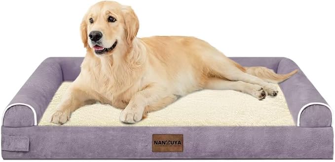 NANUYA Orthopedic Dog Bed for Large Dogs, 36 x 27 Inch, Purple | Egg crate foam for joint support, 3-sided bolster pet sofa, waterproof lining, washable cover, and non-skid base - Image 8