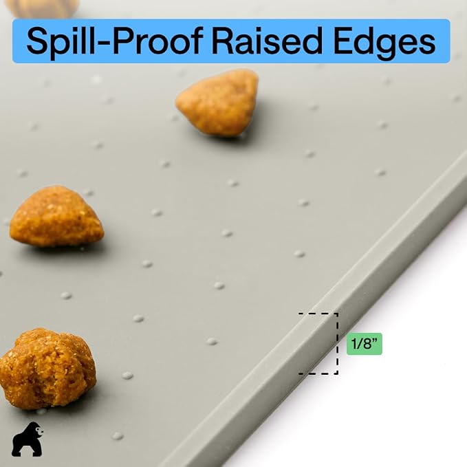 GORILLA GRIP 100% Waterproof Raised Edge BPA Free Silicone Pet Feeding Mat, Dog Cat Food Mats Contain Spills Protects Floors, Placemats for Cats, Dogs Water Bowl, Pets Accessories 23x15 Light Gray - Image 7