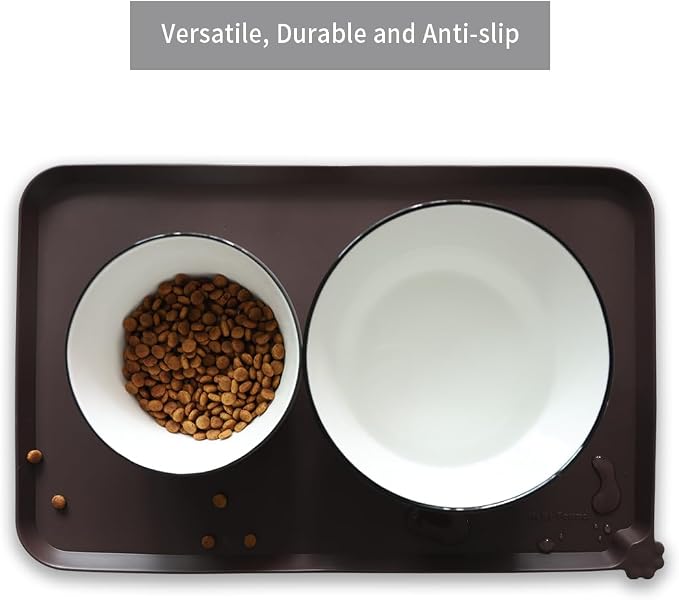 Hoki Found Silicone Pet Food Mats Tray - High-Lips Pet Dog Cat Bowl Mats - Pet Feeding Mat - Waterproof Dog Cat Food Mats -Pet Water Mats for Floors - Dark Oak - Image 4