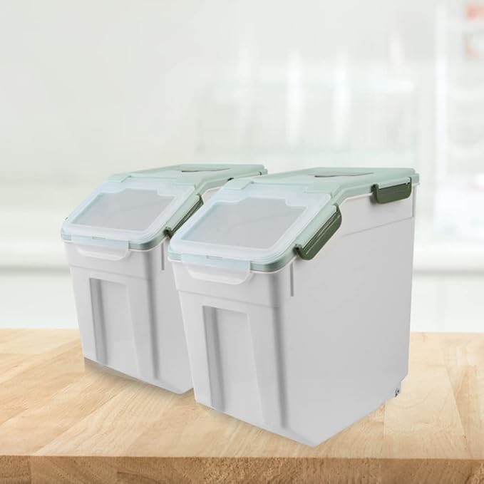 Large Flour Storage Container Bin 25lb, 4Pack Airtight Rice Storage Containers with Wheels Seal Locking Lid, BPA Free with Measuring Cup&Scoop for Flour, Rice, Grain(Green) - Image 6