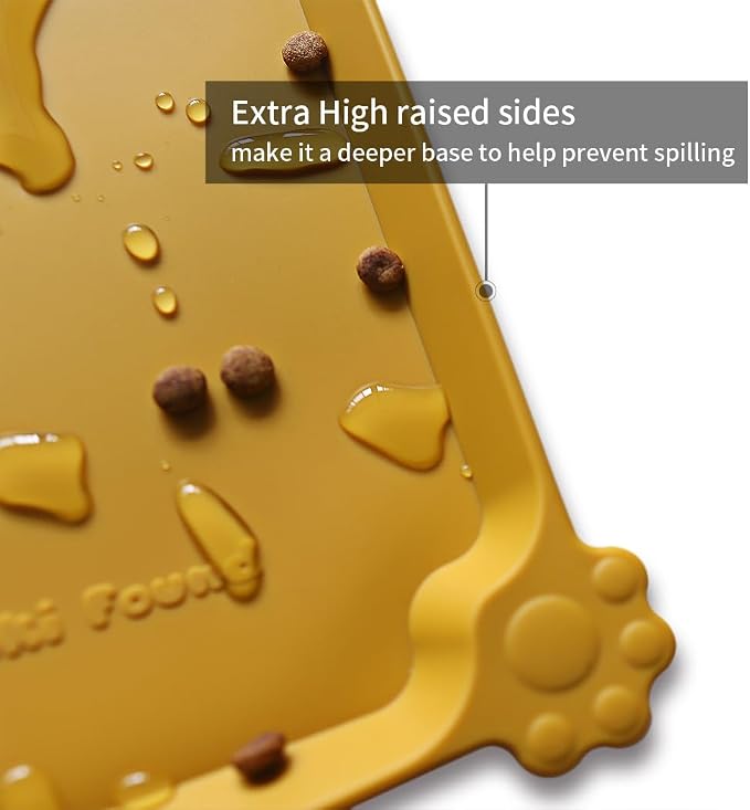Hoki Found Large Silicone Pet Food Mats Tray - Non Slip Pet Dog Cat Bowl Mats Placemat - Dog Pet Cat Feeding Mat - Waterproof Dog Cat Food Mats -Pet Water Mats for Carpet - Honey - Image 2