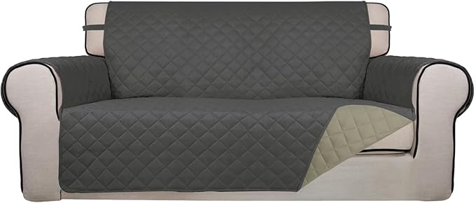 PureFit Reversible Quilted Couch Covers for Dogs Loveseat Sofa Cover 54" | Dark Gray/Beige, Water Resistant Couch Protector, Washable Pet Couch Cover with Non Slip and Elastic Straps For Kids by PureFit