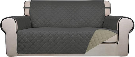 PureFit Reversible Quilted Couch Covers for Dogs Loveseat Sofa Cover 54" | Dark Gray/Beige, Water Resistant Couch Protector, Washable Pet Couch Cover with Non Slip and Elastic Straps For Kids by PureFit