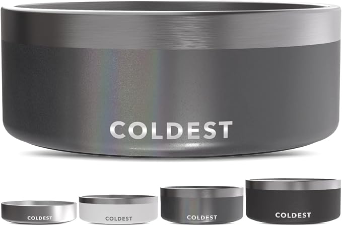 Coldest Dog Bowl - Anti Rust Metal, Non Slip, 3 Layers Insulated Stainless Steel Dog Bowls - Spill Proof & Heavy Duty - Water Bowl for Dogs, Cats & Pets, Dish Washer Safe (64 oz, Stardust Glitter) by Coldest