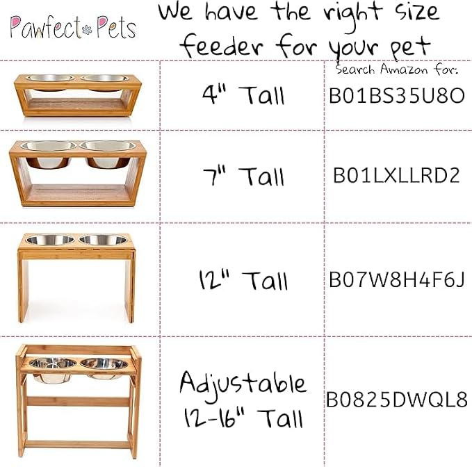 4" Tall Elevated Dog Bowls for Small Dogs, Food and Water Bowl Set by Pawfect Pets (Natural Bamboo) - Image 6