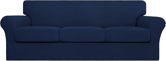 Easy-Going 4 Pieces Stretch Couch Cover Sofa Cover for Dogs Washable Sofa Slipcover for 3 Separate Cushion Couch Spandex Jacquard Fabric Elastic Furniture Protector for Pets, Kids (Navy, Sofa) by Easy-Going