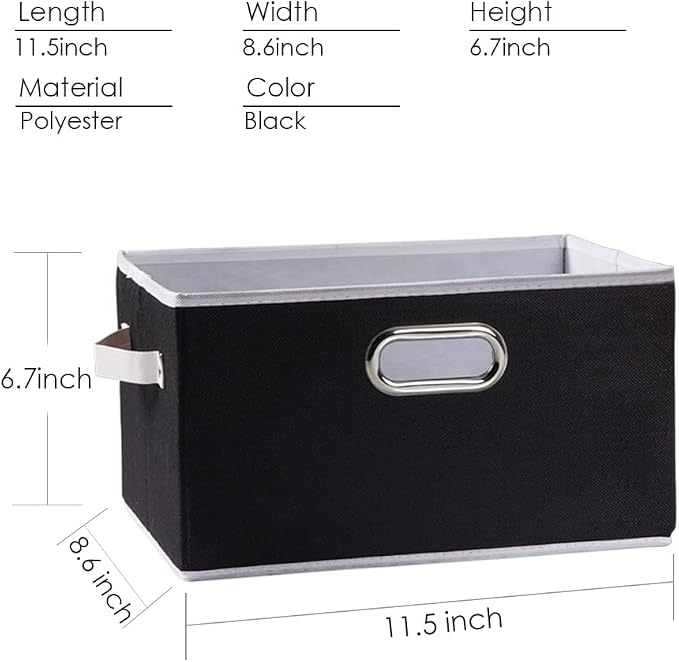 PRANDOM Fodable Storage Bins for Closet [3-pack] Decorative Fabric Storage Baskets Cubes with Leather/Metal Handles for Shelves Bedroom Living Room Black (11.5x8.5x6.7 Inch) - Image 6