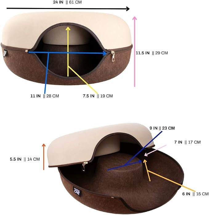Travel Cat Tunnel Bed Cave - 21 Inch Large Premium Round Donut Cat Cave for Indoor Cats, Kitten - Detachable Cat Hideaway Cat Bed with Tunnel for Playing, Scratching, Sleeping (Chocolate & Cream) - Image 8