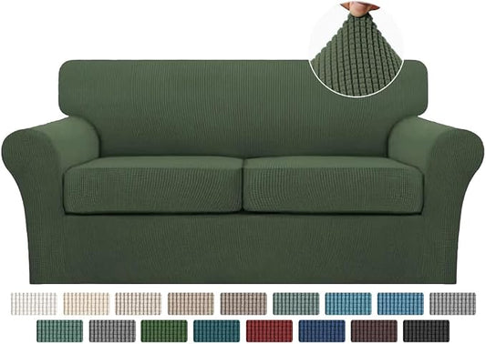 Turquoize 3 Piece Sofa Covers for 2 Cushion Couch Sofa Slipcover Soft Couch Cover for Dogs-Washable Sofa Furniture Covers with 2 Individual Cushion Covers, Feature Fabric (2 Cushion Sofa,Bronze Green) by Turquoize