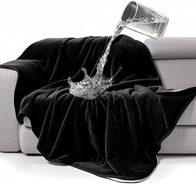 gogobunny Waterproof Bed Blanket, Reversible Sherpa Fleece Throw Blanket for Dog Puppy Cat, Furniture Cover Protects Bed Couch Sofa from Liquid Pee and Pet Fur (Black, 90x90 inches) by gogobunny