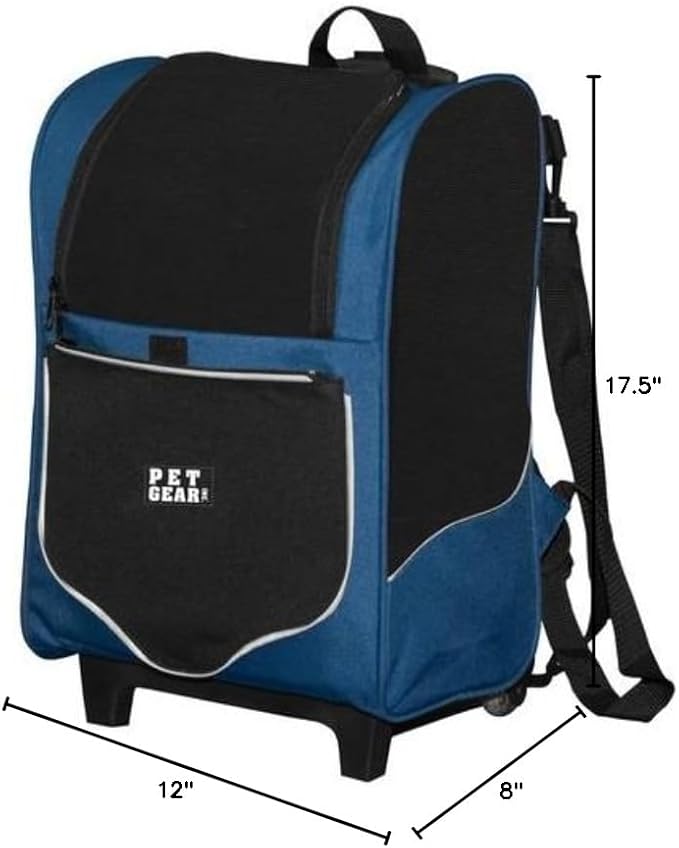 Pet Gear I-GO2 Roller Backpack, Travel Carrier, Car Seat for Cats/Dogs, Mesh Ventilation, Included Tether, Telescoping Handle, Storage Pouch