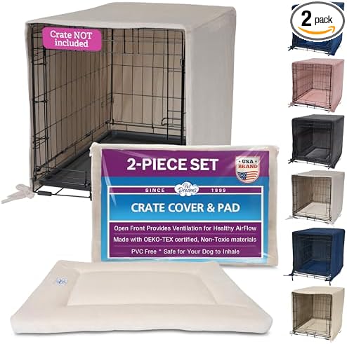 Pet Dreams Dog Crate Cover & Mat- Breathable Non-Toxic Kennel Topper for Single-Door Crates, Fits iCrate Dog Cages 18, 24, 30, 36, 42, 48 Inches (Ivory, X-Small, 18“) by PetDreams